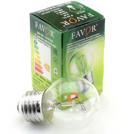 Лампа накаливания шарик 40W 230V Е27 прозрачный Фавор 10/50/100шт.