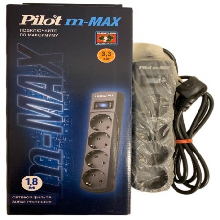 Сетевой фильтр m-MAX 4 розетки 1.8м 3.3кВт 15А Pilot