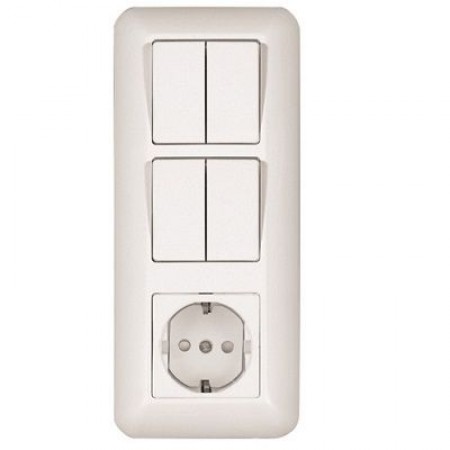 Блок БКВ2Р-006В-В белый 2 клавишный выключатель + 2 клавишный выключатель + розетка с заземлением  2/27шт. 