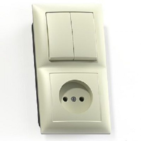 Блок БКВР 409 кремовый 2 клавишный выключатель + розетка без заземления  3/18шт. 